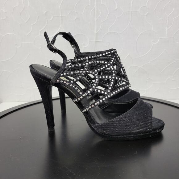 Caparros Poet Womens Sandals Size 7.5 Black Glimmer Slingback Strappy Heels - Picture 12 of 13